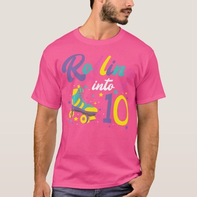 Rolling Into 10 Roller Skates 10Th Birthday Roller T Shirt (Framsida)