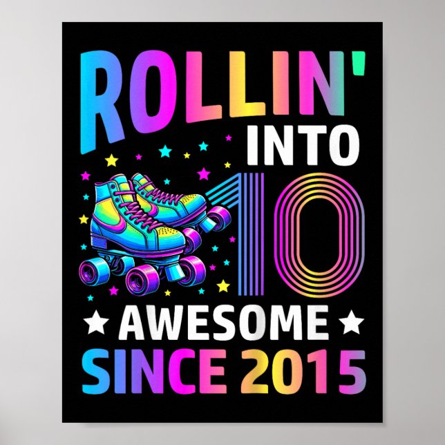 Rolling Into 10 Years Old Skates 10th Birthday Gif Poster (Framsidan)