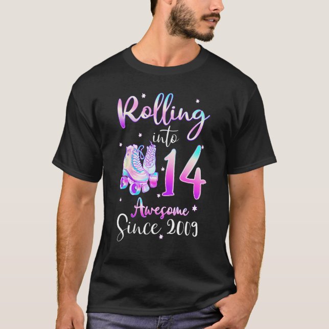 Rolling Into 14 Awesome Since 2009 14th Bday Rolle T Shirt (Framsida)