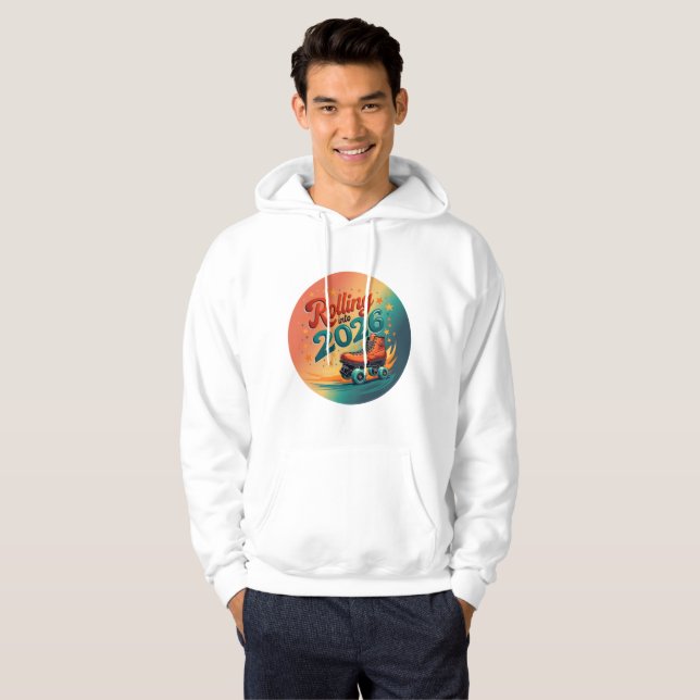 Rolling Into 2026 Retro Skate Hoodie (Hel framsida)