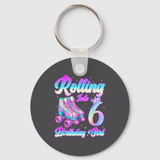 Rolling Into 6 Year Old Roller Skating 6th Birthda Nyckelring (Framsida)