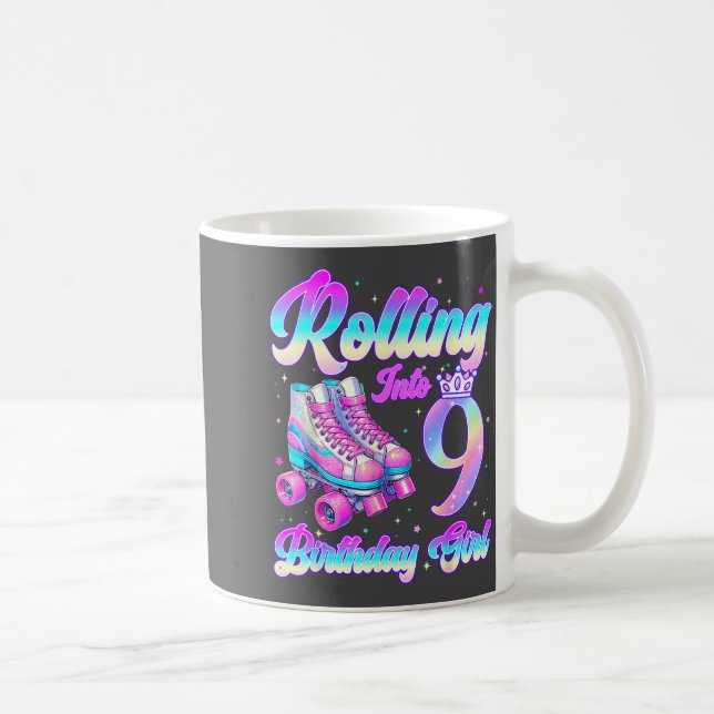 Rolling Into 9 Year Old Roller Skating 9th Birthda Kaffemugg (Höger)