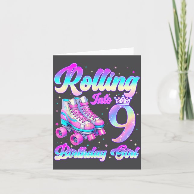 Rolling Into 9 Year Old Roller Skating 9th Birthda Kort (Framsida)