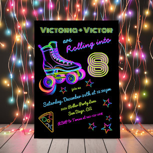 Rolling Neon Roller Skating Twillingars Födelsedag Inbjudningar
