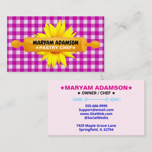 Rolling Pin Pastry Chef | Pink Floral Cake Bakery Visitkort (Fram/baksida)