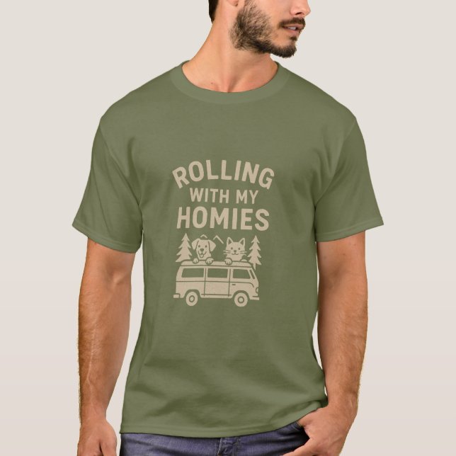 Rolling with My Homies - Van Life Djurälskare Tee (Framsida)