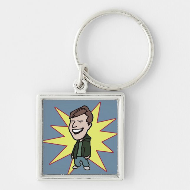 Rollinnehavaretecknad Keychain - Jim Fyrkantig Silverfärgad Nyckelring (Framsidan)