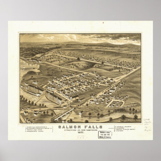Rollinsford New Hampshire 1877 Antique Panorama Poster (Framsidan)