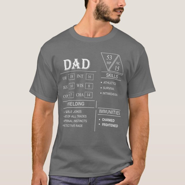 Rollspel Tärningar Gamer Drakpappa Stat Färdighete T Shirt (Framsida)