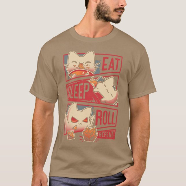 Rollspelare Rutin Katt Tärningsrullning T Shirt (Framsida)