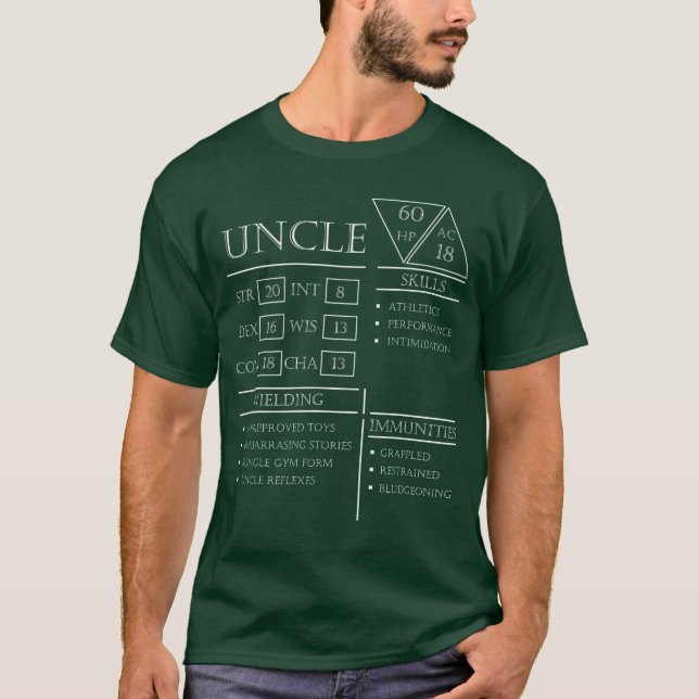 Rollspels Tärningar Gamer Dragon Farbror Stat Färd T Shirt (Framsida)