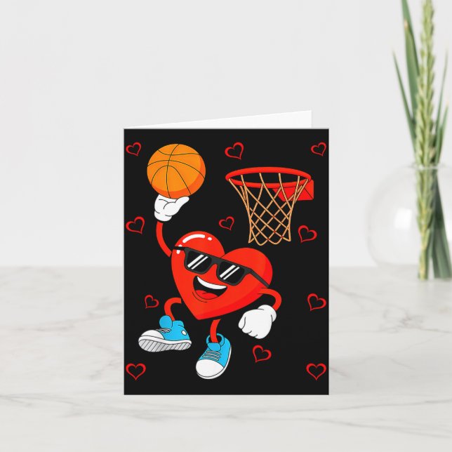 Rolsk kärlek basketboll hjärta form glad valentin' kort (Framsida)