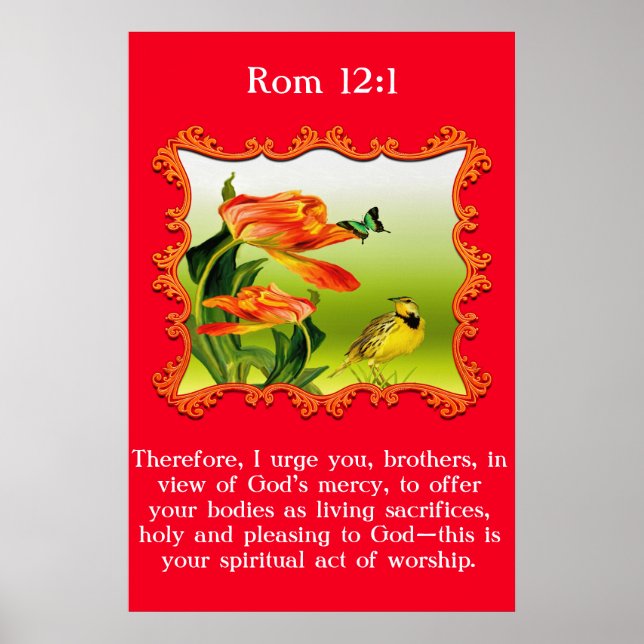 Rom 12:1 Gult och svart kanariefält Poster (Framsidan)