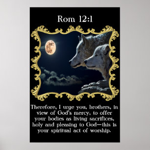 Rom 12:1 Vargar tittar in i fullt måne. Poster