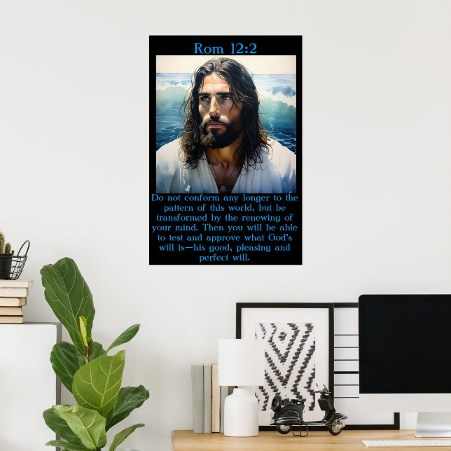 Rom 12:2 med Jesus på stranden Poster (Hemmakontoret)