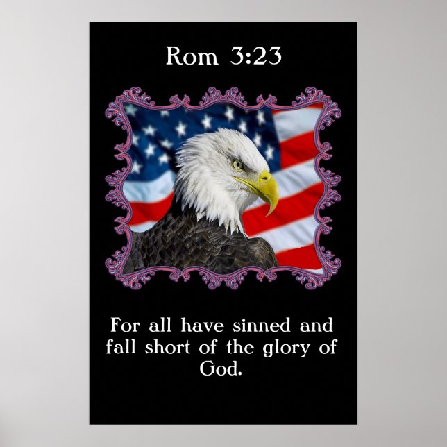 Rom 3:23 Med en örfil framför en amerikansk flagga Poster (Framsidan)