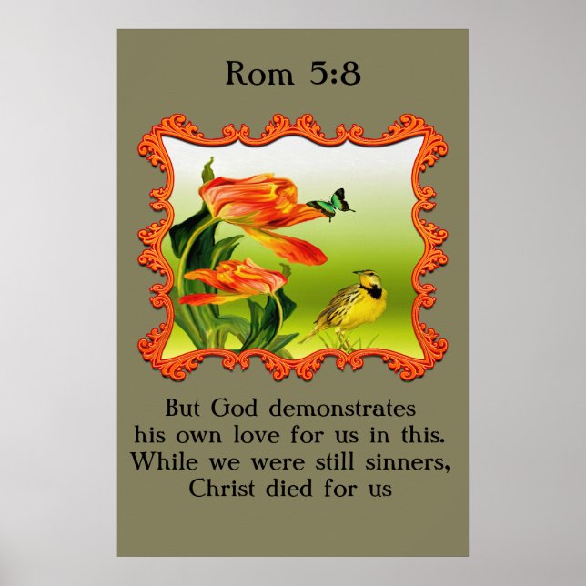 Rom 5:8 Gult och svart kanariefågel Poster (Framsidan)