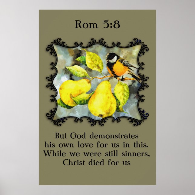 Rom 5:8 Svart och gult kanariefågel Poster (Framsidan)