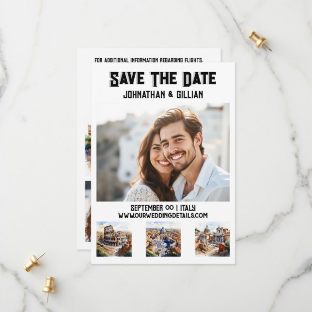 Rom bröllop 3-fotofärgen attraktion spara datumet (Fram/Back In Situ)