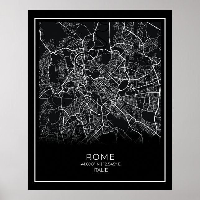 Rom City Karta - Rom Black Karta Poster (Framsidan)