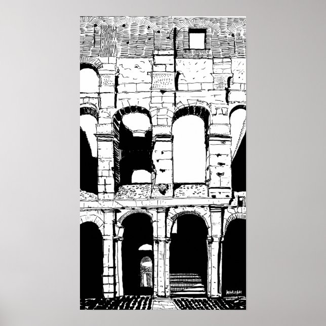Rom Colosseum Black White Italien Travel Art Skriv Poster (Framsidan)