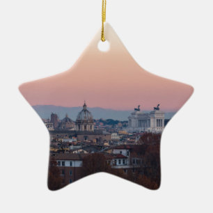 Rom från Gianicolo panorama vid solnedgång Julgransprydnad Keramik