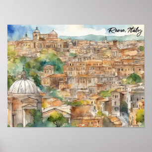Rom Italien Akvarellmålning Panorama vy Poster