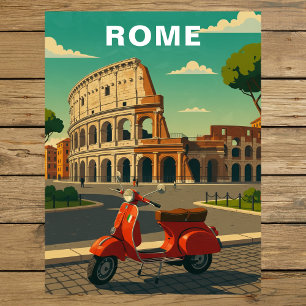 Rom Italien Antikt Colosseum & Vintage Scooter Vykort