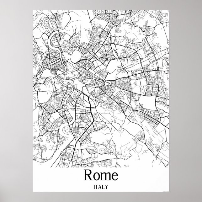 Rom Italien Black and White Europe City Karta Poster (Framsidan)