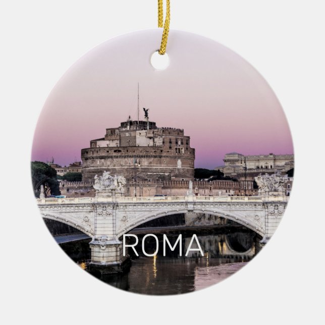 Rom Italien Castel Sant'Angelo Bridge Sunset Julgransprydnad Keramik (Framsidan)