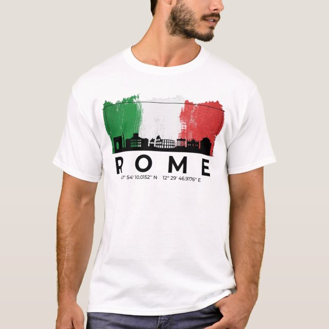 Rom Italien Cityscape Brush Flagga T Shirt (Framsida)
