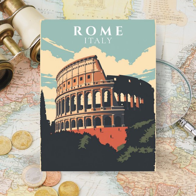 Rom Italien Colosseum Retro Italiensk Arkitektur Vykort (Rome Italy Colosseum Retro Italian Architecture Postcard)