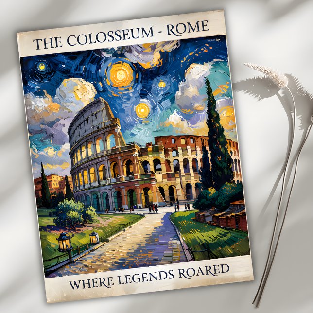 Rom Italien Colosseum Travel Van Gogh Starry Night Vykort (Italy Rome Colosseum in Van Gogh Starry Night Style)