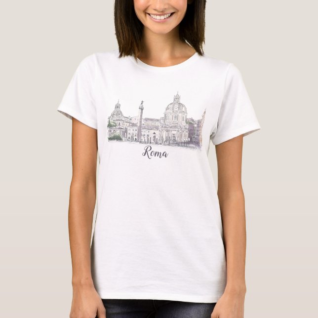 Rom Italien Dome and Obelisk Architecture Sketch T Shirt (Framsida)