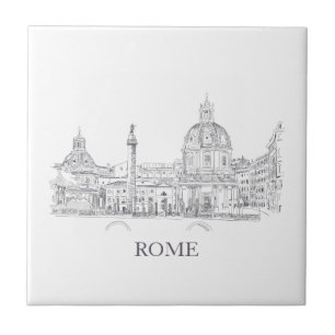 Rom Italien Domes och Obelisk Pen och Bläck Sketch Kakelplatta