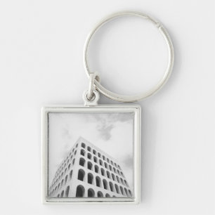 Rom Italien, EUR Palazzo del Lavoro Fyrkantig Silverfärgad Nyckelring