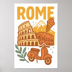 Rom Italien Minimalistisk Handritad Colosseum Poster