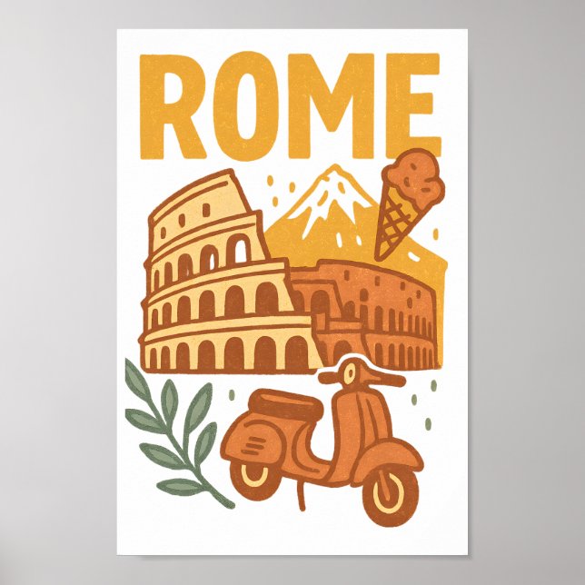 Rom Italien Minimalistisk Handritad Colosseum Poster (Framsidan)