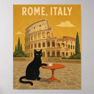 Rom Italien Svart Katt Colosseum Vintage Kaffe Poster