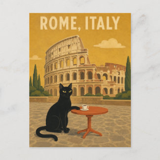 Rom Italien Svart Katt Colosseum Vintage Kaffe Vykort