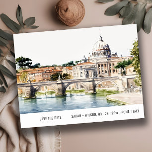 Rom Italien Tiber River Watercolor Spara datum Vykort