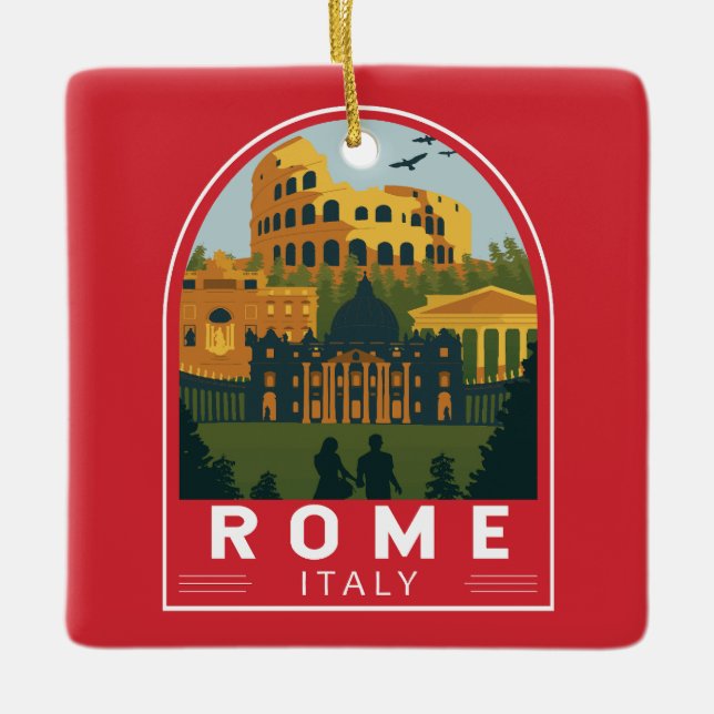 Rom Italien Travel Retro Emblem Julgransprydnad Keramik (Framsida)