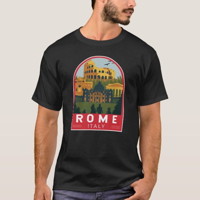 Rom Italien Travel Retro Emblem T Shirt (Framsida)