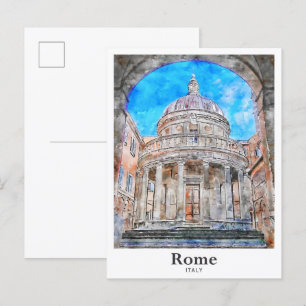 Rom Italien Travel Watercolor Hand plockade Vykort
