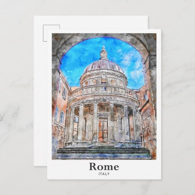Rom Italien Travel Watercolor Hand plockade Vykort (Fram/baksida)