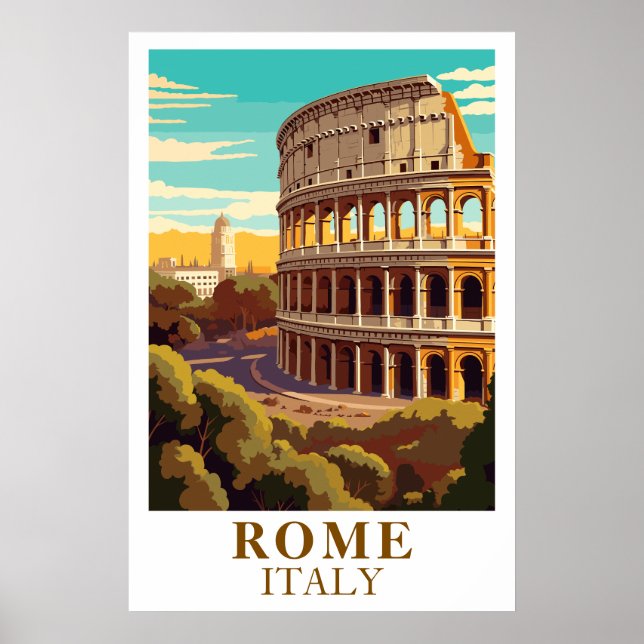 Rom Italien Vintage Resa Colosseum Konsttryck Poster (Framsidan)