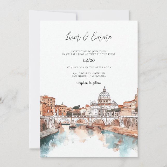 Rom Italien Watercolor Bröllop Inbjudningar (Framsida)