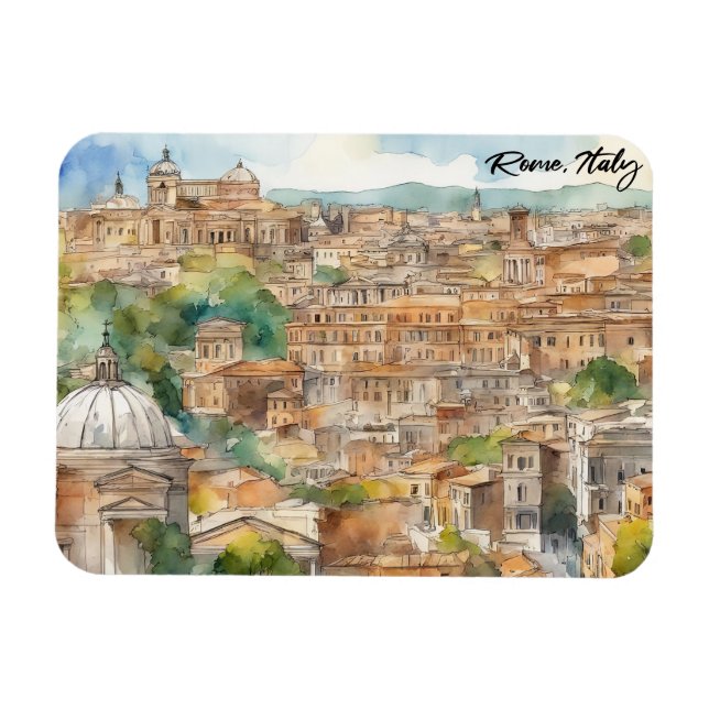 Rom Italien Watercolor Painting Panorama View Magnet (Horisontell)