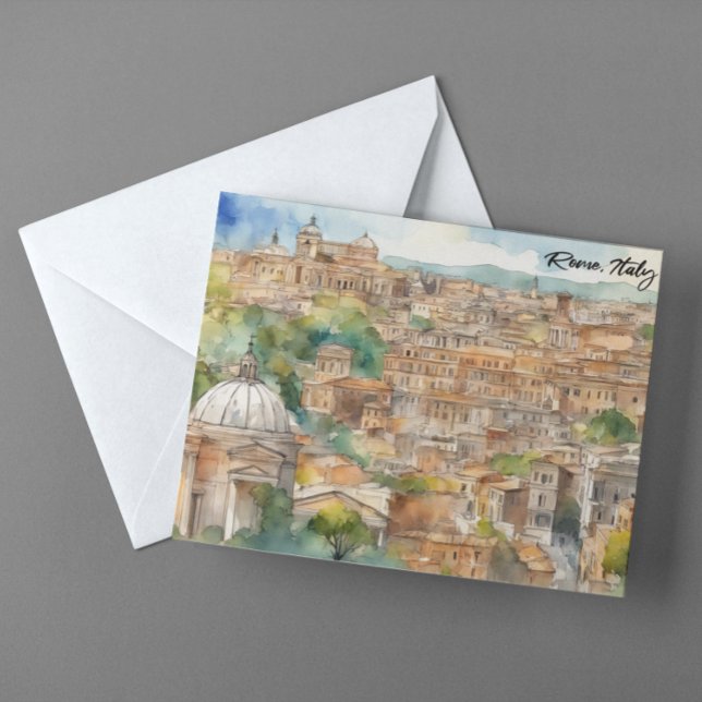 Rom Italien Watercolor Painting Panorama View Vykort (Rome Italy watercolor postcard)