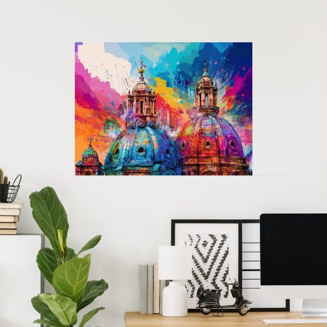 Rom Kathedral Kupoler - Färgrik Abstrakt Konsttryc Poster (Hemmakontoret)